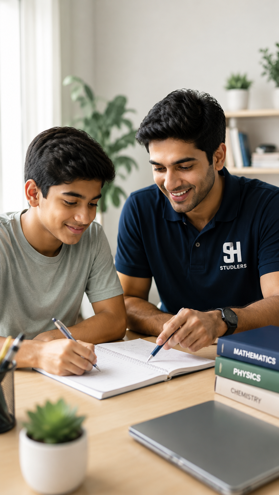 A Studlers tutor helping a student with maths, physics and chemistry